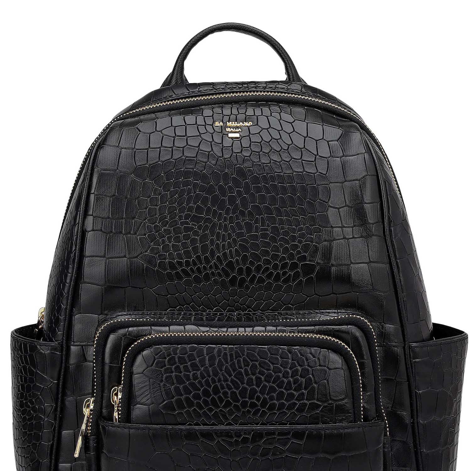Croco Leather Backpack - Black – Da Milano