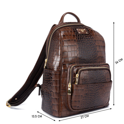 Croco Leather Backpack - Brown