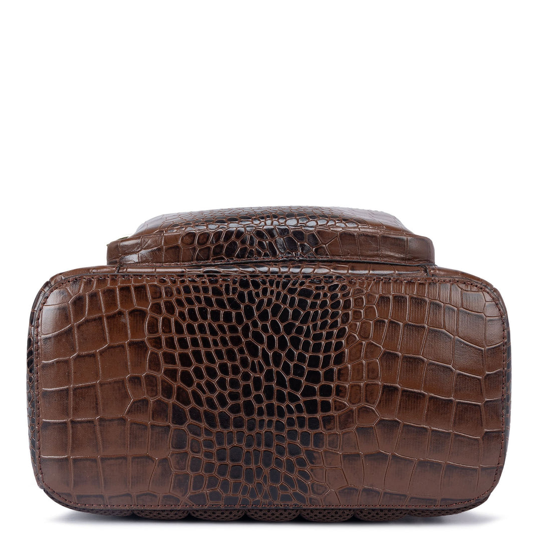 Croco Leather Backpack - Brown