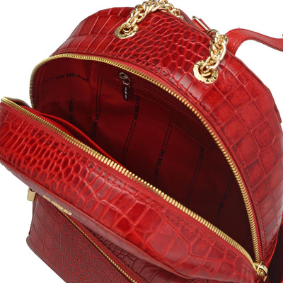 Croco Leather Backpack - Tomato
