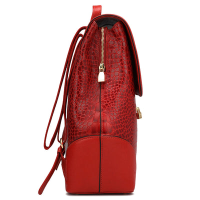 Croco Franzy Leather Backpack - Red