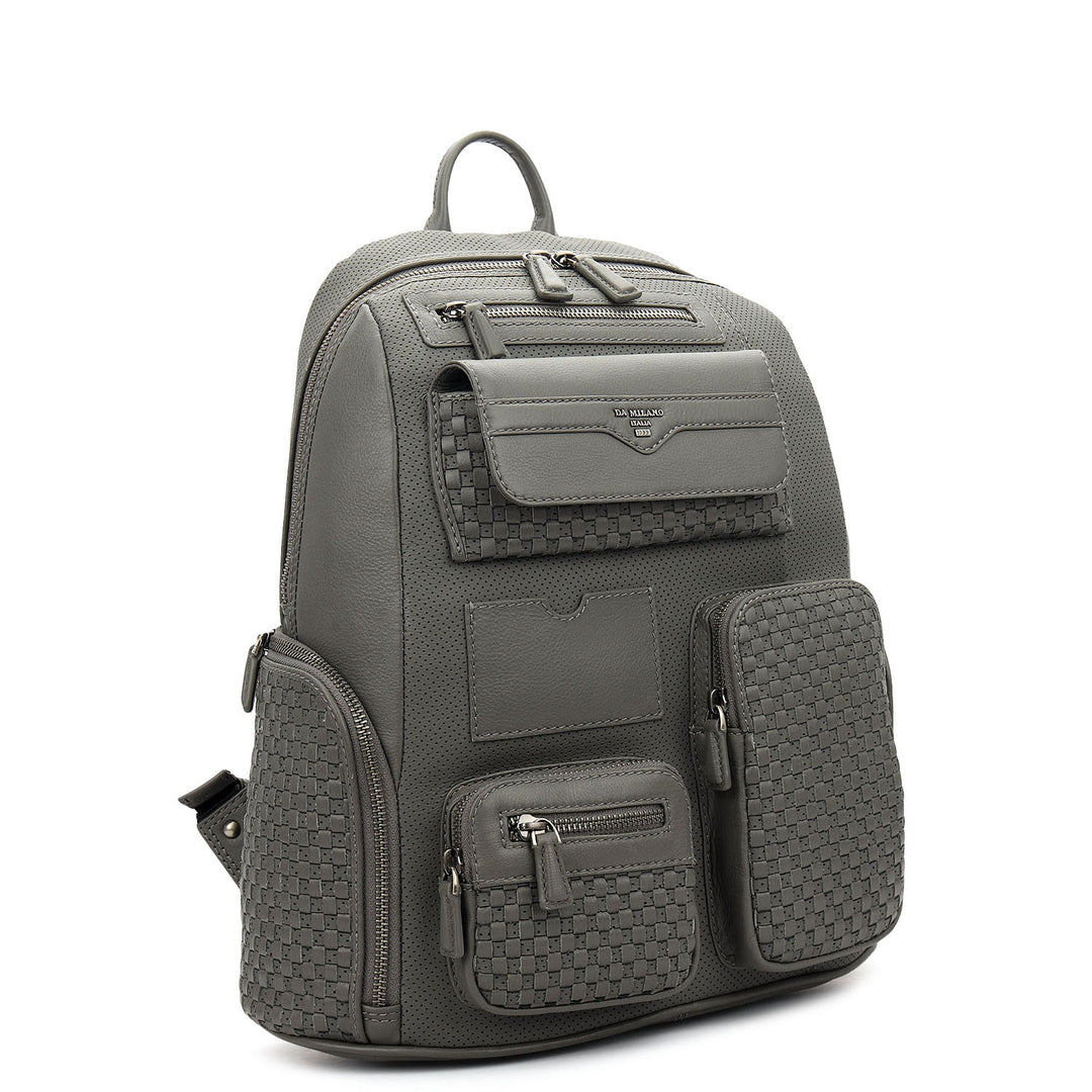Punch Mat Leather Backpack - Grey