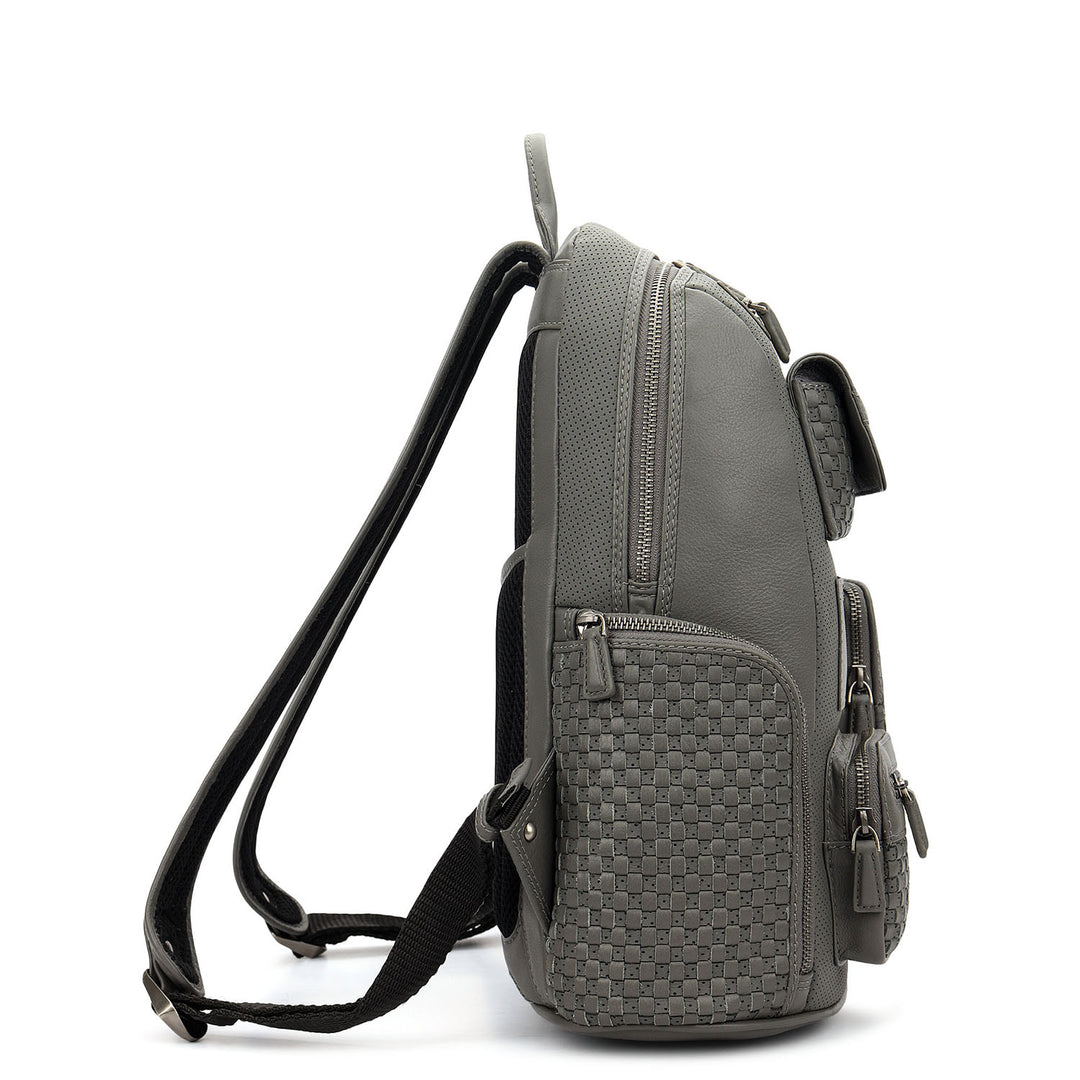 Punch Mat Leather Backpack - Grey