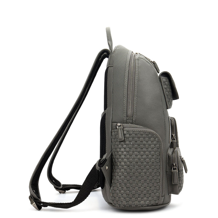 Punch Mat Leather Backpack - Grey