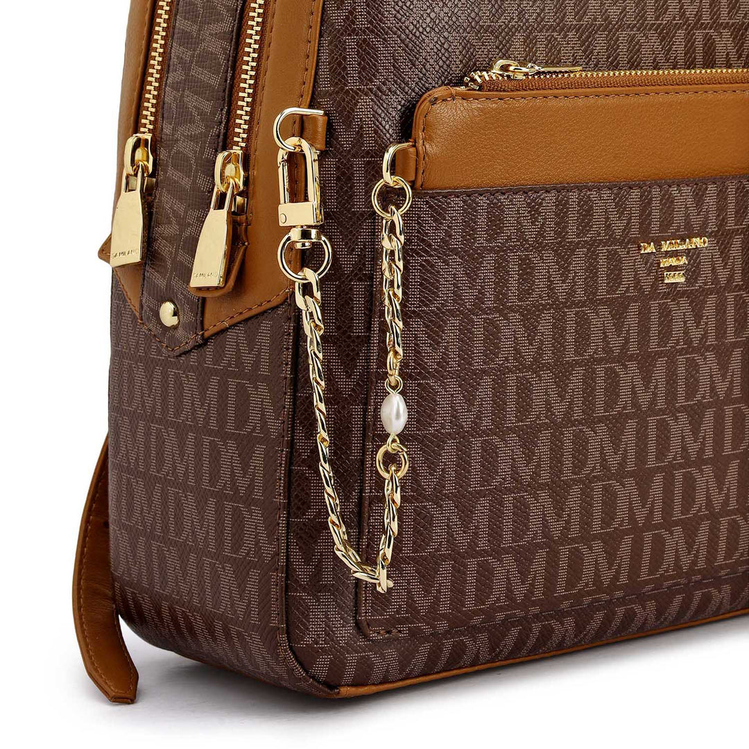 Monogram Plain Leather Backpack - Walnut