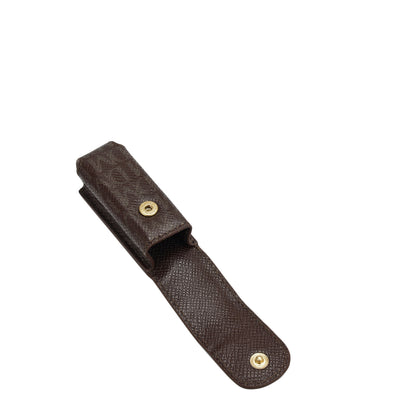 Monogram Leather Lipstick Case - Chocolate