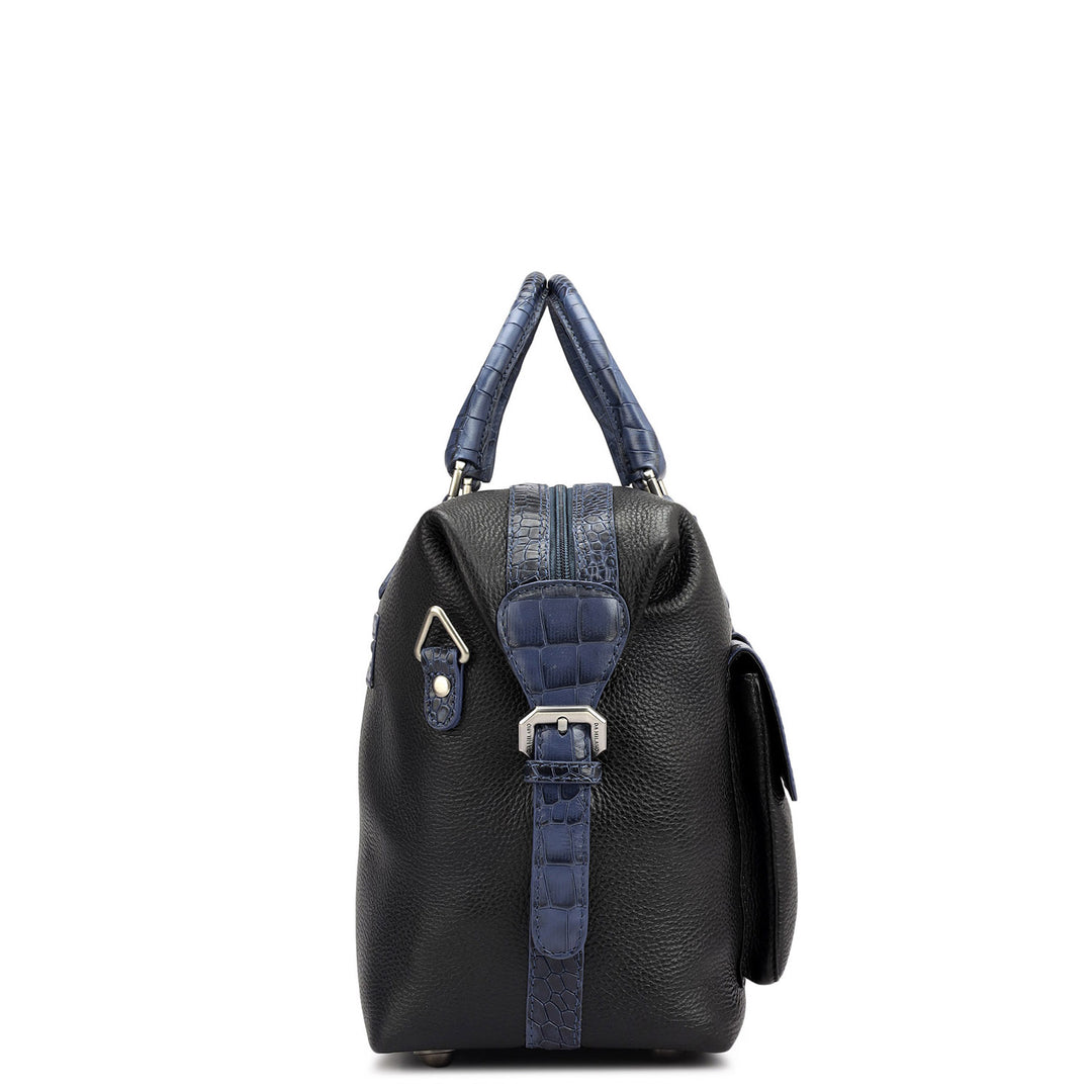 Wax Croco Leather Luggage - Black