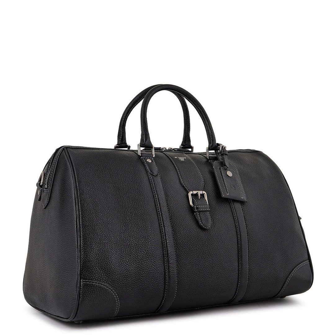 Pebble Leather Duffle Bag - Black