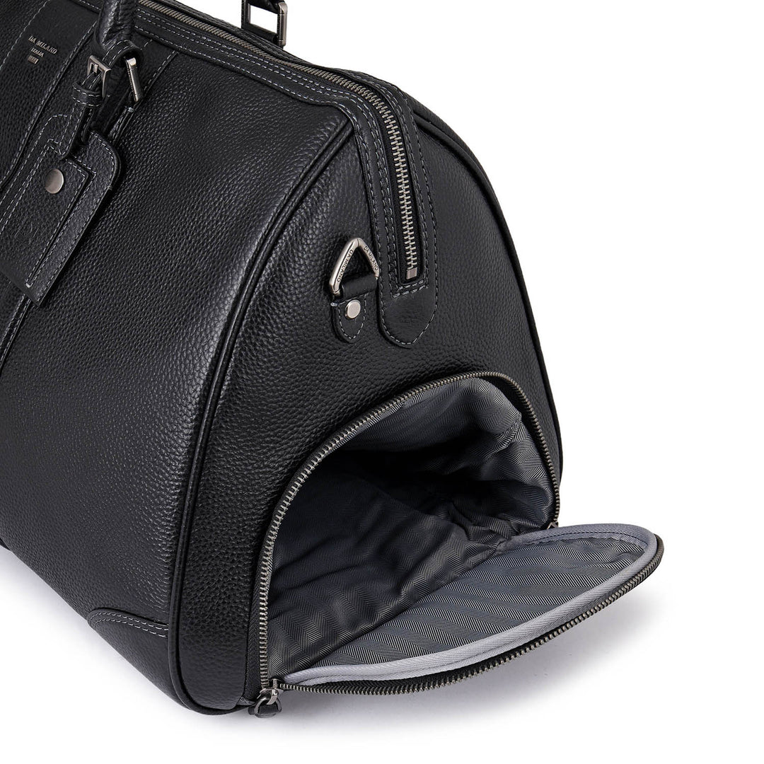 Pebble Leather Duffle Bag - Black