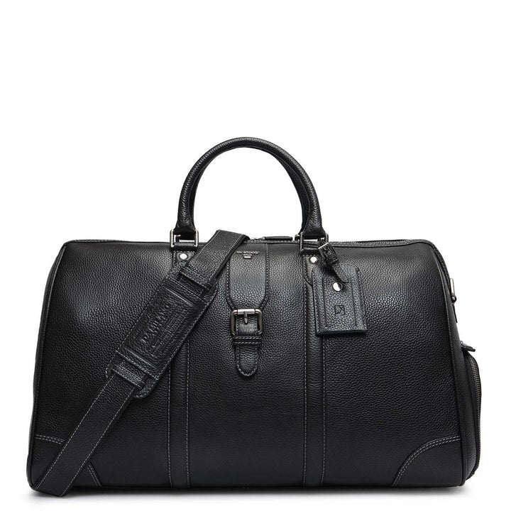 Wax Leather Luggage with Shoe Compartment - Black