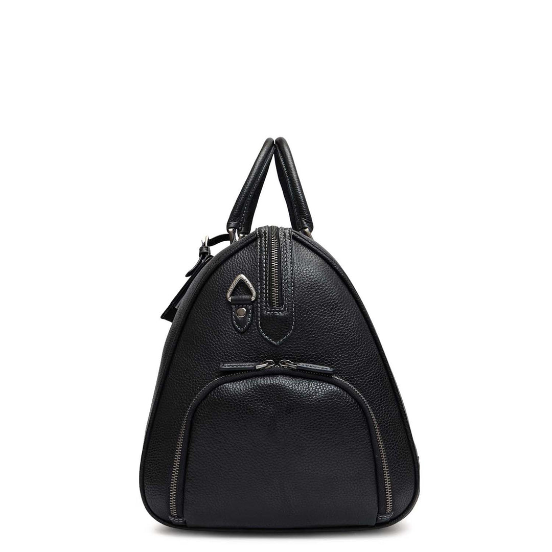 Wax Leather Luggage with Shoe Compartment - Black