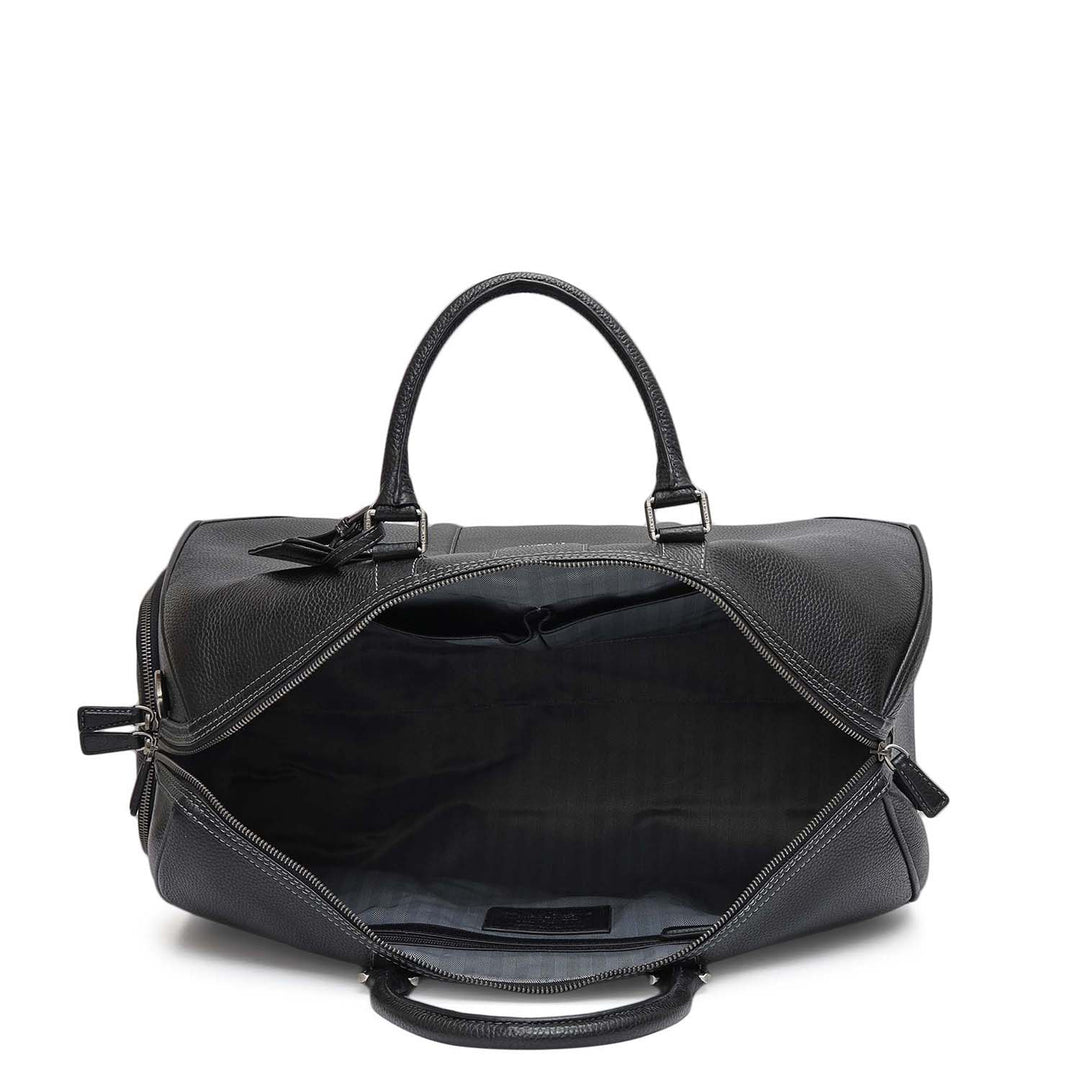 Wax Leather Luggage with Shoe Compartment - Black