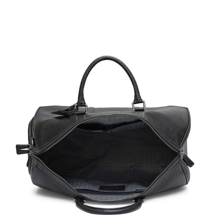 Wax Leather Luggage with Shoe Compartment - Black