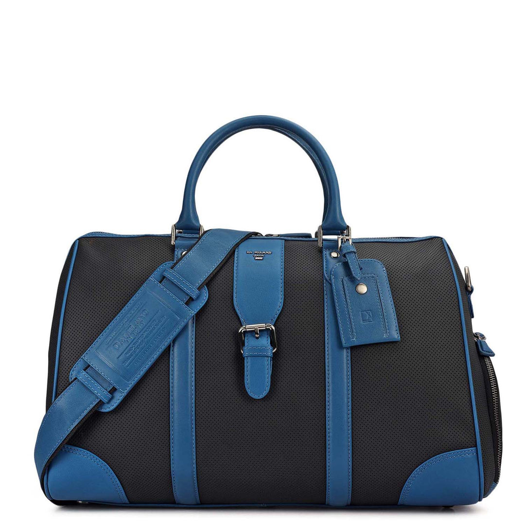 Punch Plain Leather Luggage - Black & Blue