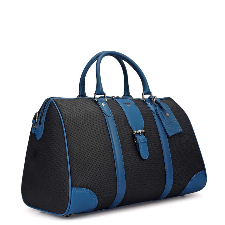 Punch Plain Leather Luggage - Black & Blue