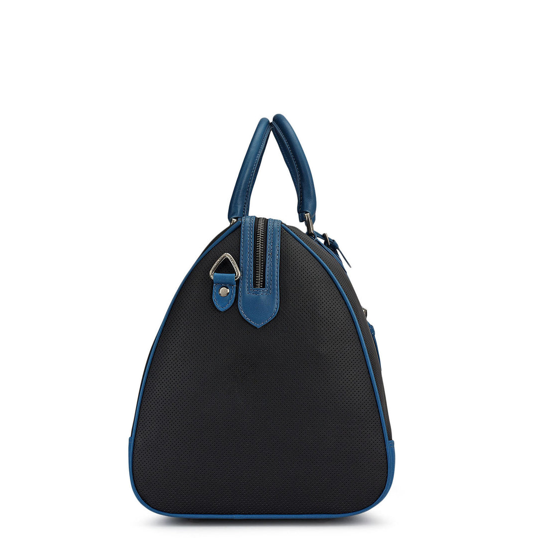 Punch Plain Leather Luggage - Black & Blue