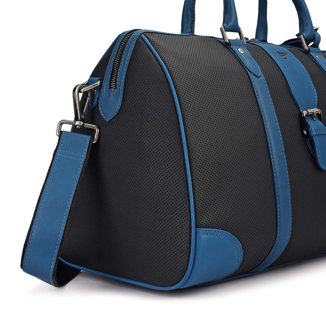 Punch Plain Leather Luggage - Black & Blue