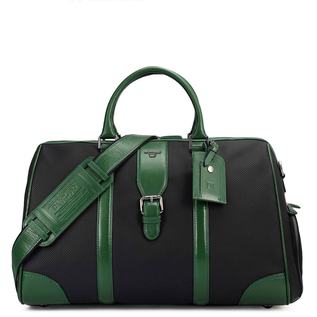 Punch Plain Leather Luggage - Black & Green