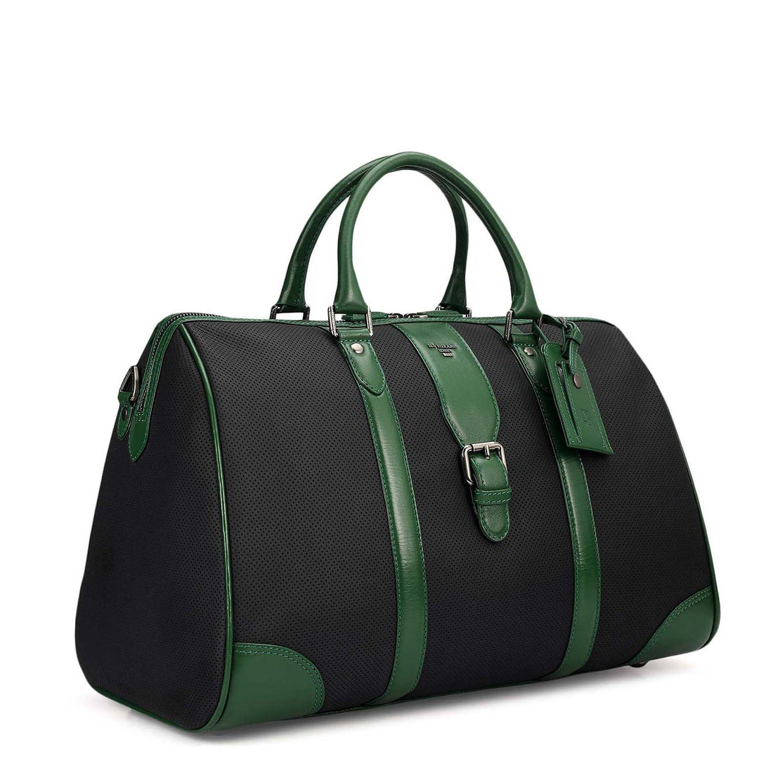 Punch Plain Leather Luggage - Black & Green