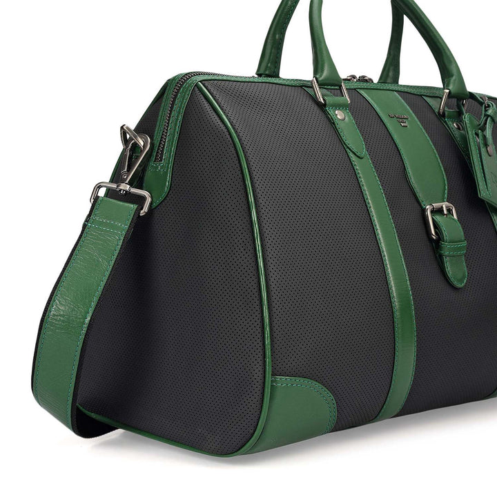 Punch Plain Leather Luggage - Black & Green