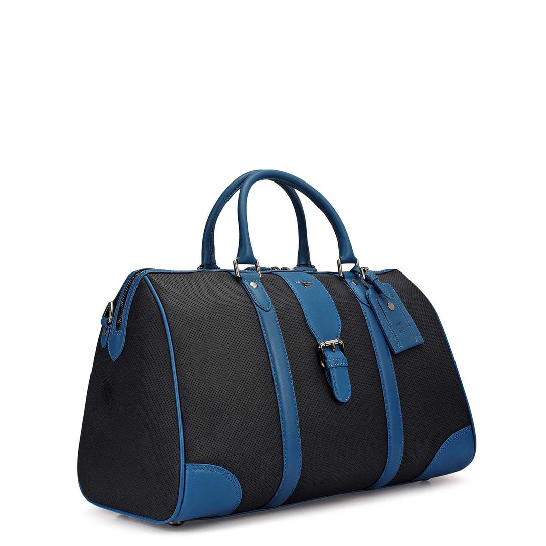 Punch Plain Leather Luggage - Black & Blue