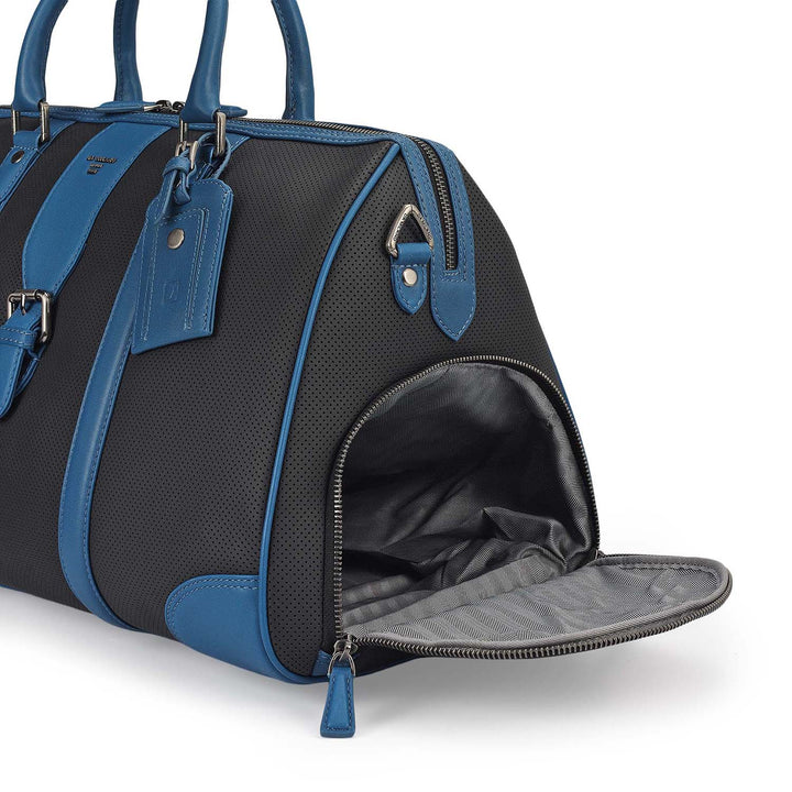 Punch Plain Leather Luggage - Black & Blue