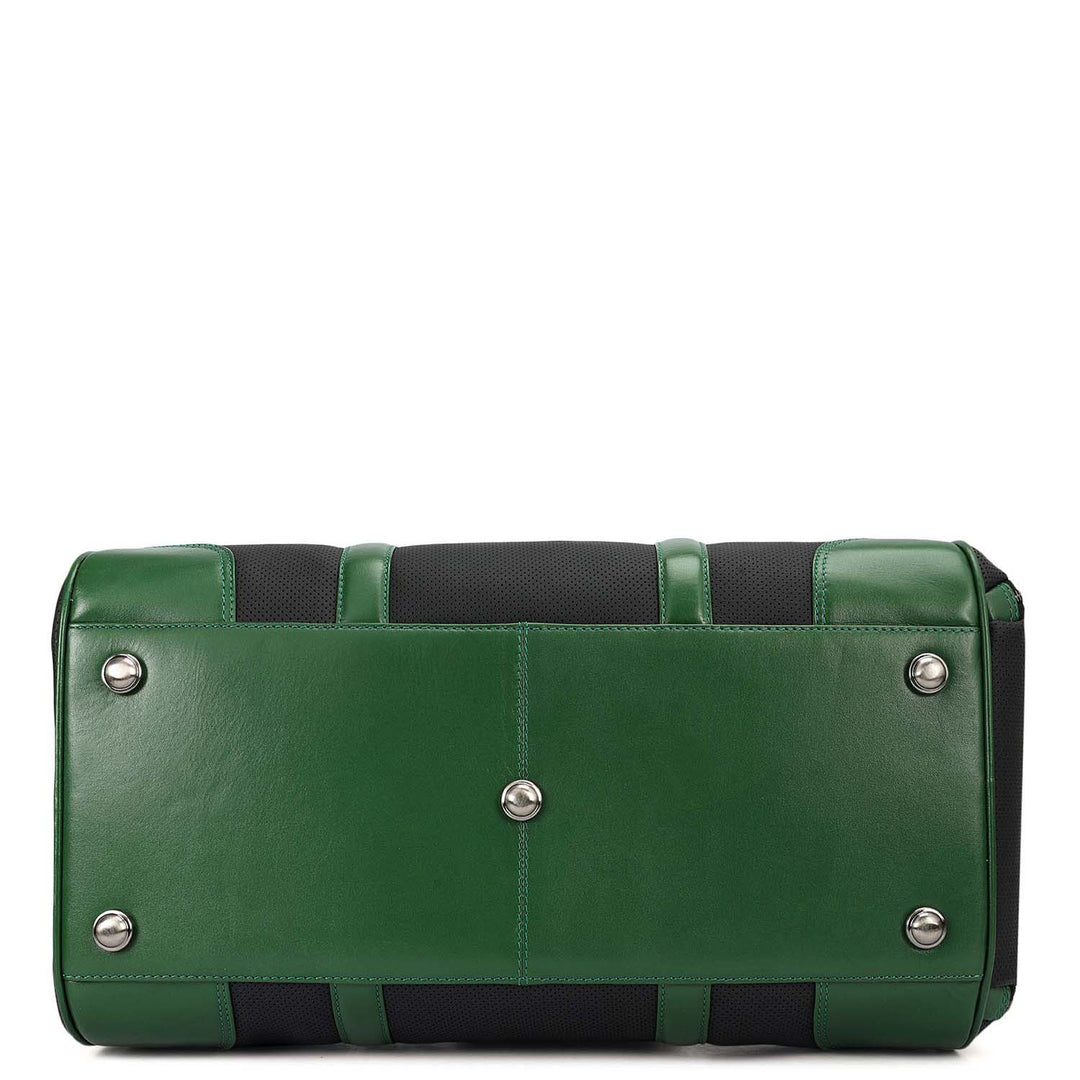 Punch Plain Leather Luggage - Black & Green