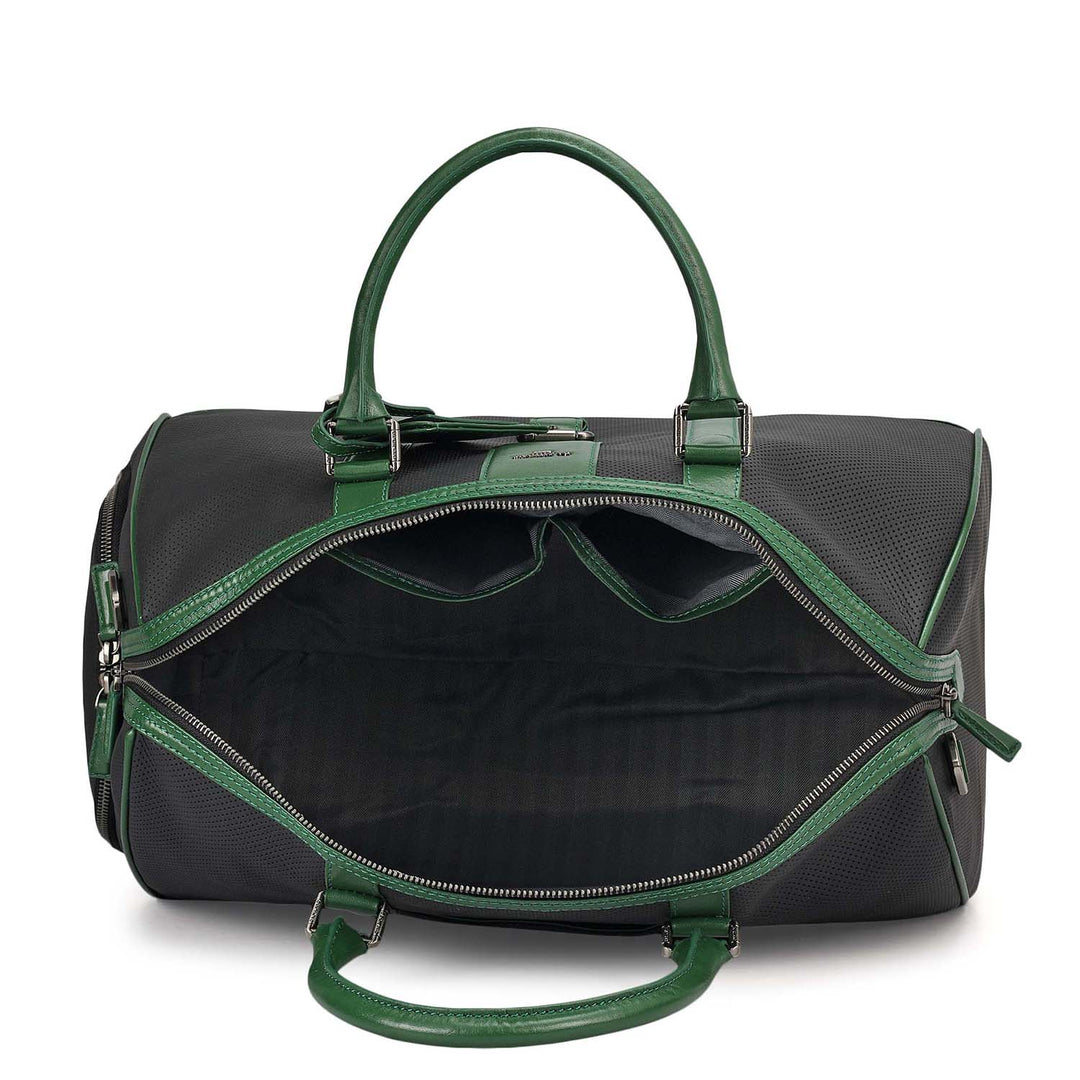 Punch Plain Leather Luggage - Black & Green