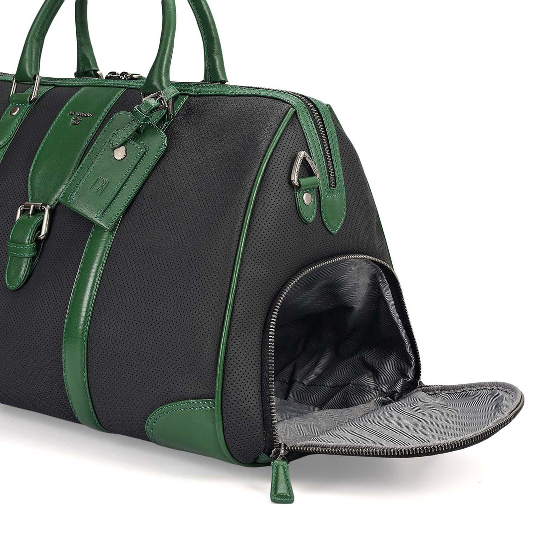 Punch Plain Leather Luggage - Black & Green