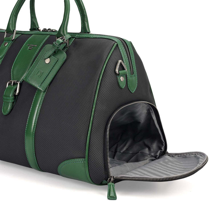 Punch Plain Leather Luggage - Black & Green