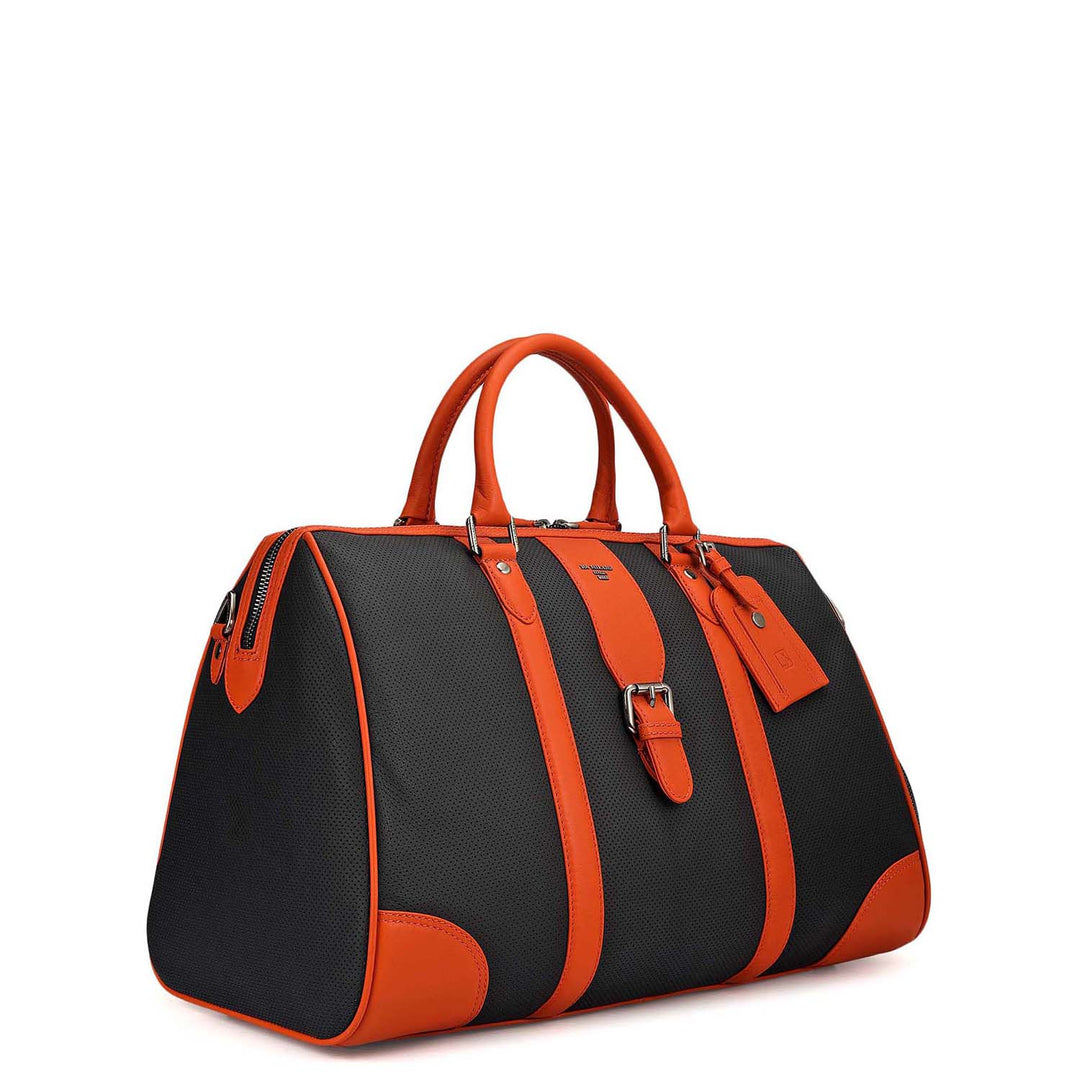 Punch Plain Leather Luggage - Black & Orange