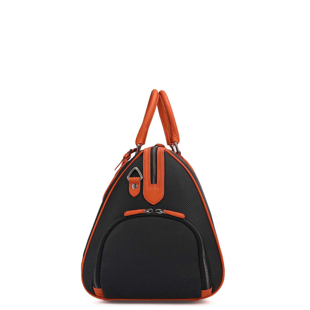 Punch Plain Leather Luggage - Black & Orange