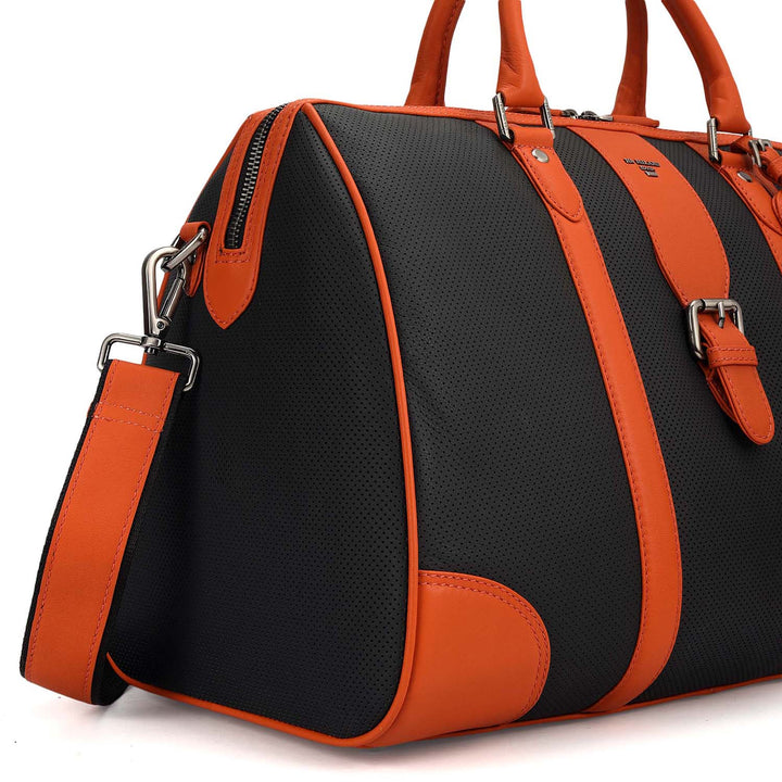 Punch Plain Leather Luggage - Black & Orange