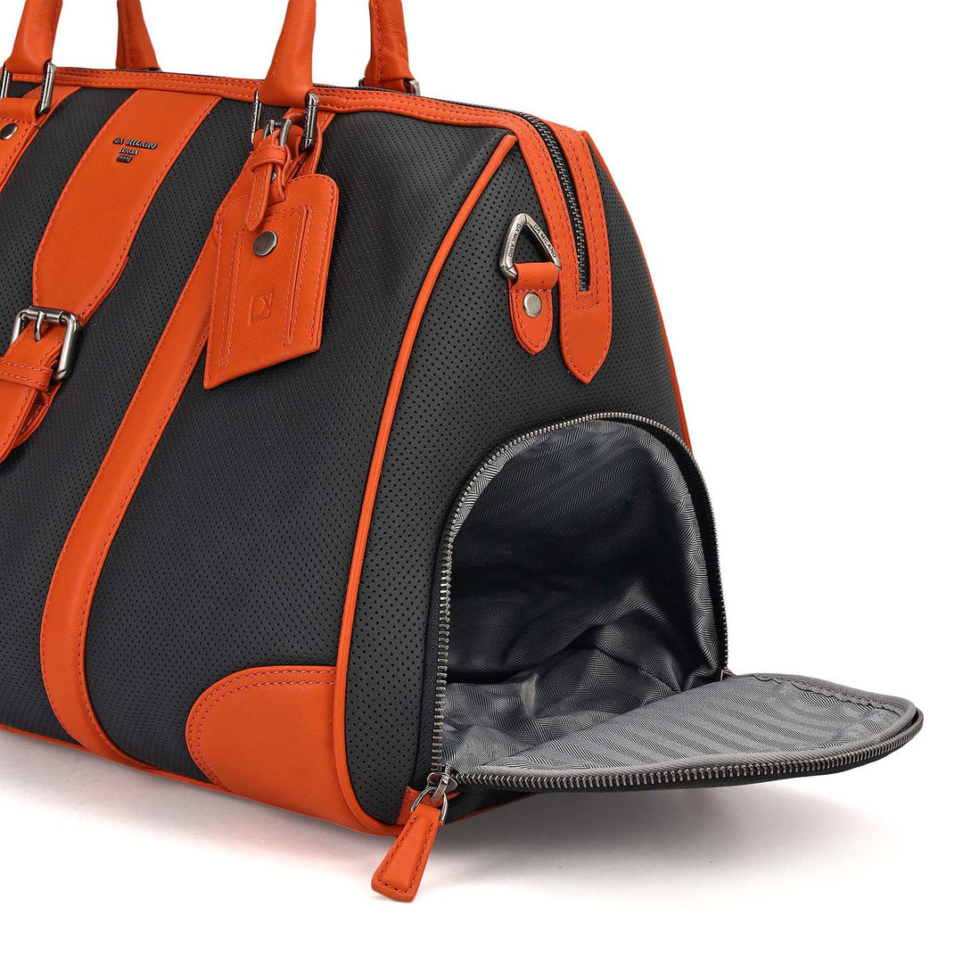 Punch Plain Leather Luggage - Black & Orange