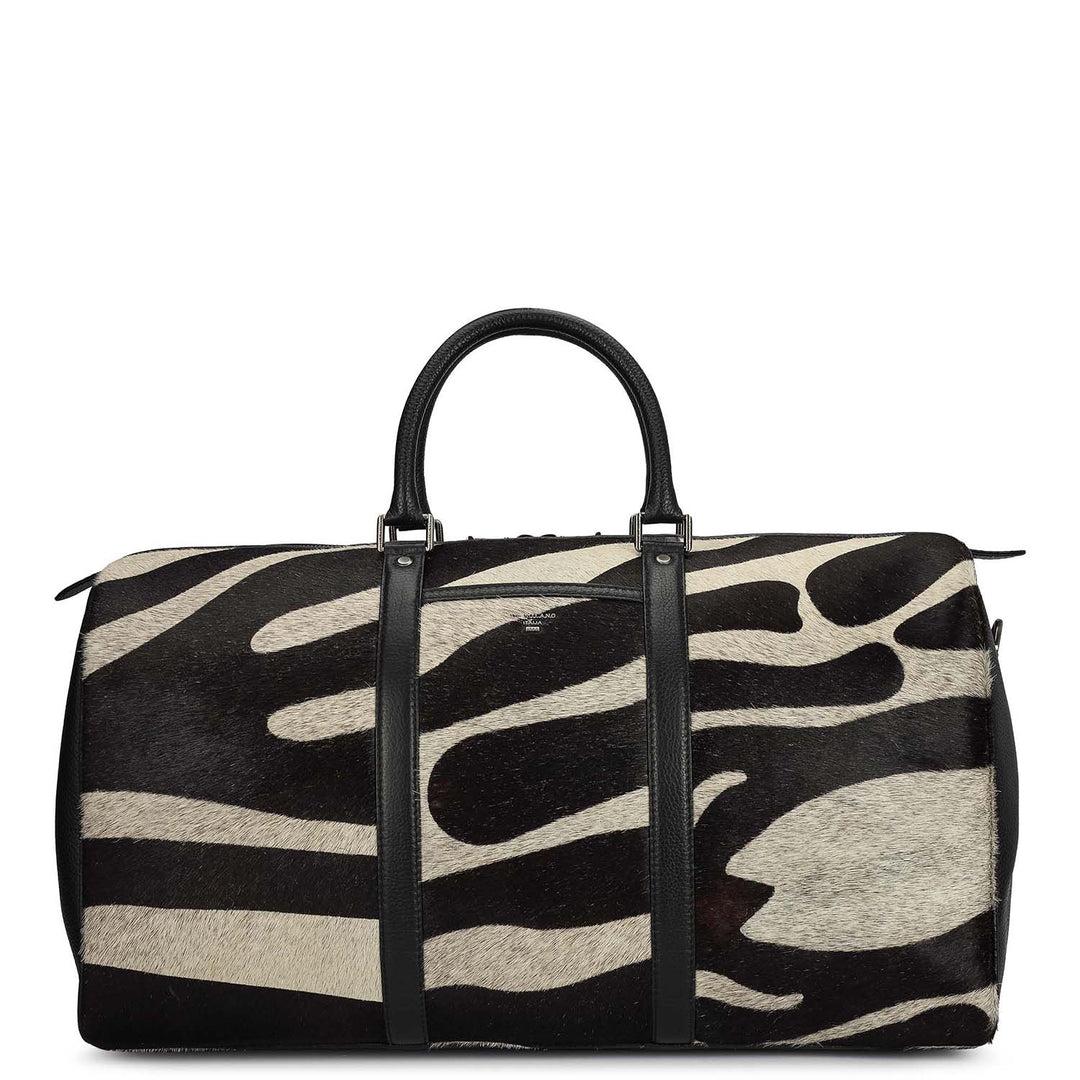 Fur Wax Leather Luggage - Off White & Black