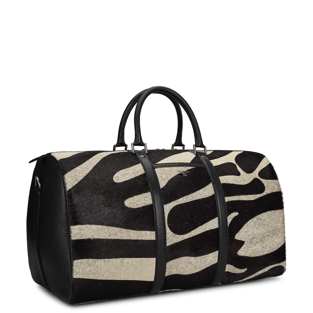 Fur Wax Leather Luggage - Off White & Black