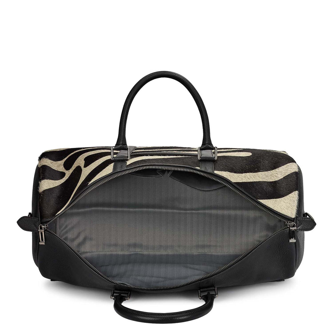 Fur Wax Leather Luggage - Off White & Black