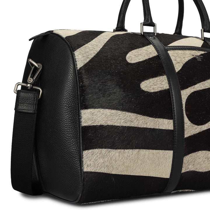 Fur Wax Leather Luggage - Off White & Black