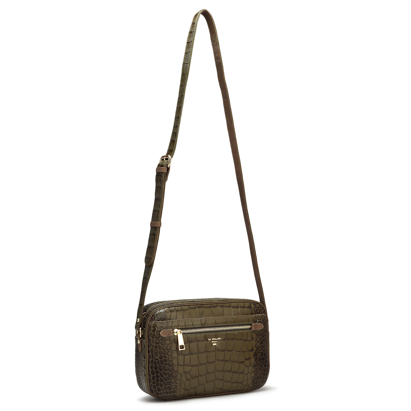 Small Croco Leather Sling - Military Green