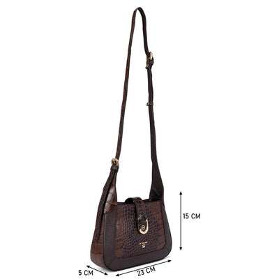 Small Croco Franzy Leather Sling - Brown