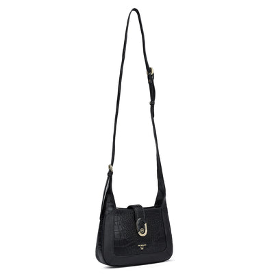 Small Croco Franzy Leather Sling - Black