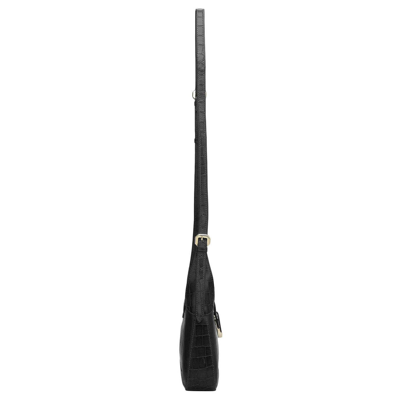 Small Croco Franzy Leather Sling - Black