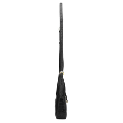 Small Croco Franzy Leather Sling - Black