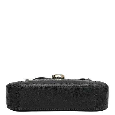 Small Croco Franzy Leather Sling - Black