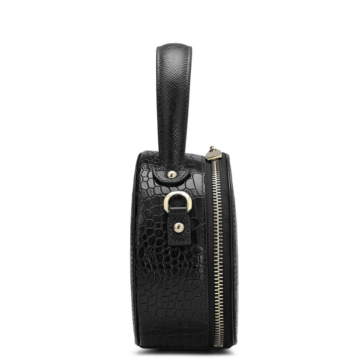 Small Croco Leather Sling - Black