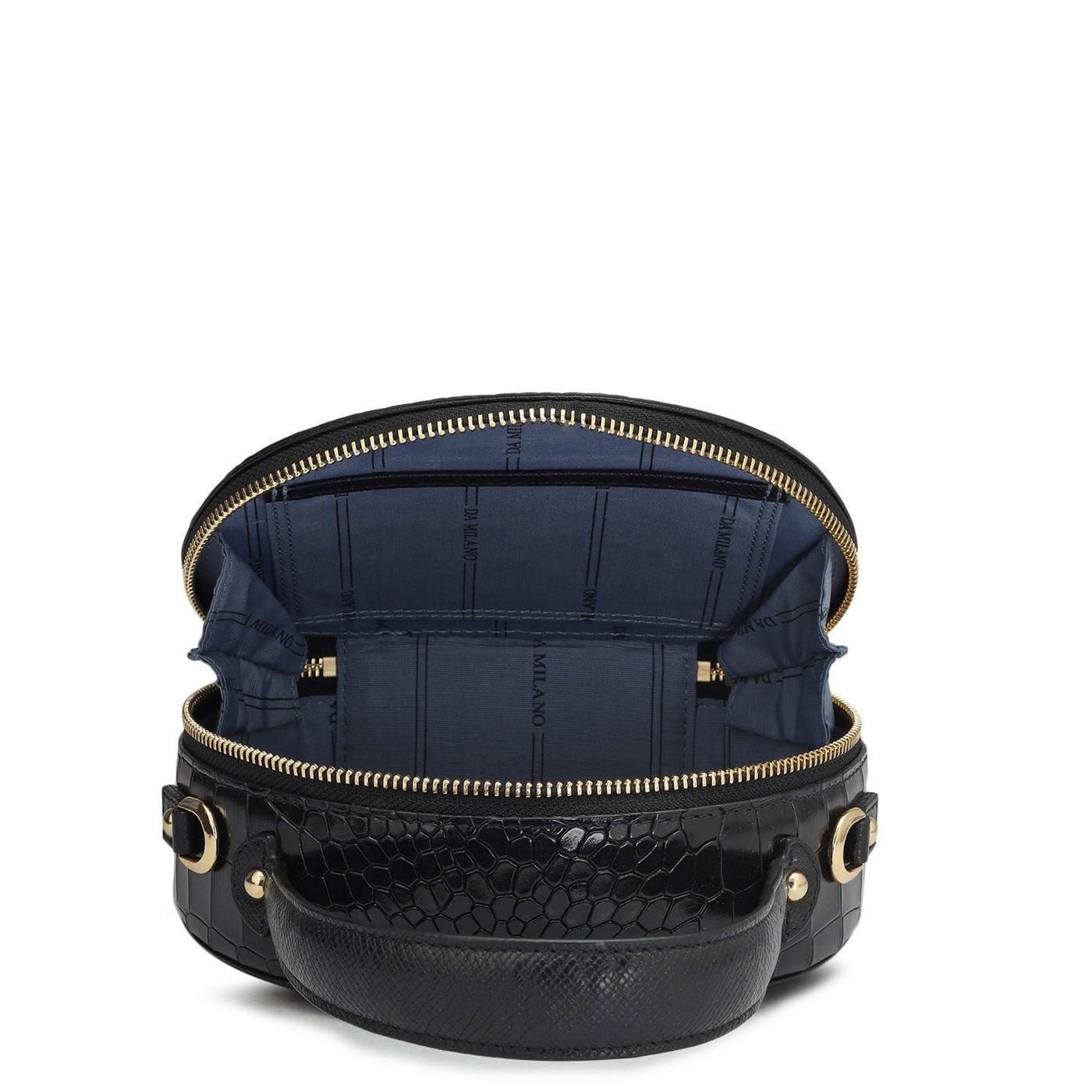 Small Croco Leather Sling Black Da Milano