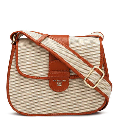 Small Canvas Leather Sling - Beige & Rust Orange