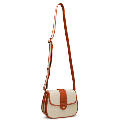 Small Canvas Leather Sling - Beige & Rust Orange