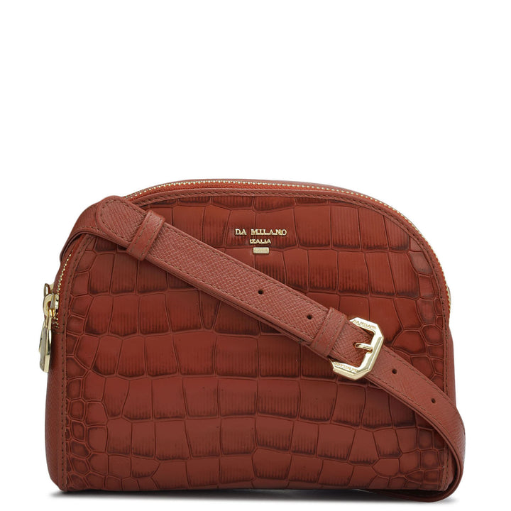 Small Croco Franzy Leather Sling - Brick