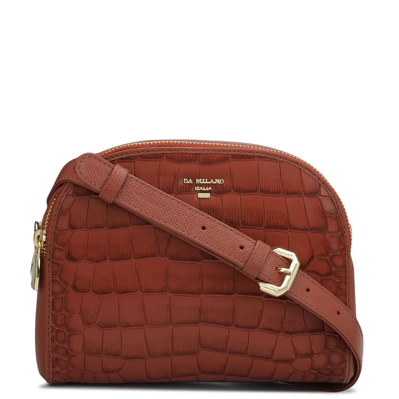 Small Croco Franzy Leather Sling - Brick
